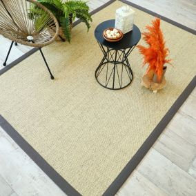 Tapis Sisal - Tulum écru - Ganse anthracite - 120 x 170 cm