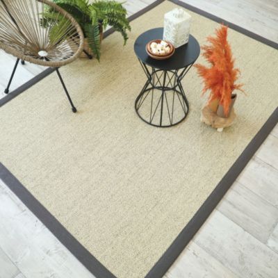 Tapis Sisal - Tulum écru - Ganse coton anthracite - 250 x 350 cm