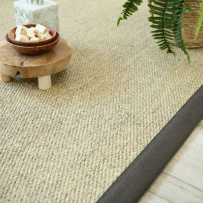 Tapis Sisal - Tulum écru - Ganse coton anthracite - 250 x 350 cm