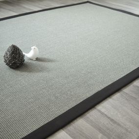 Tapis sisal Yucatan gris acier - Ganse coton noire - 120 x 170 cm