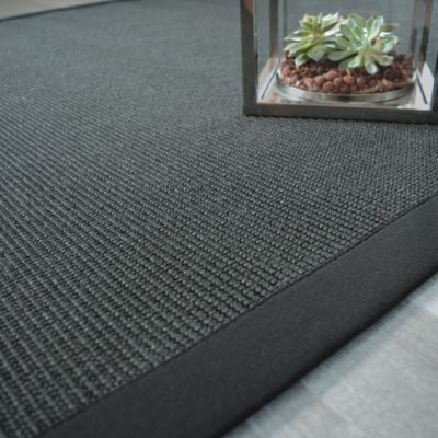 Tapis sisal Yucatan noir - Ganse coton noire - 120 x 170 cm