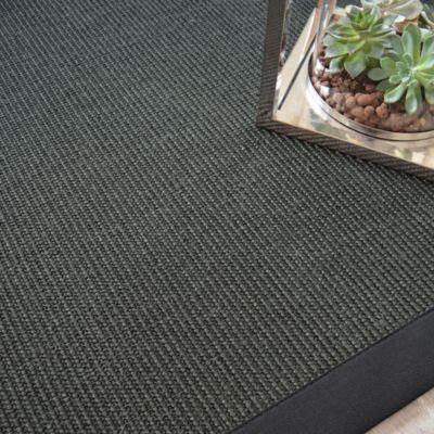 Tapis sisal Yucatan noir - Ganse coton noire - 120 x 170 cm