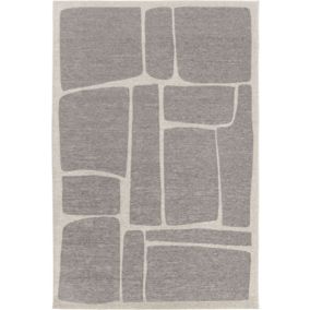 Tapis souple en tissu chenille recyclé - Cubisme - Crème et grège - 120 x 170 cm