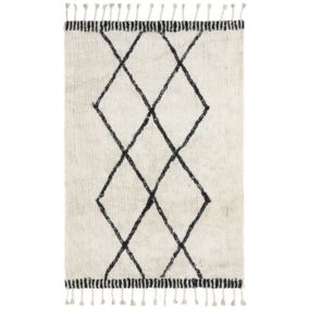 Tapis style Berbère avec franges - Tribal - Blanc cassé - 120 x 160 cm