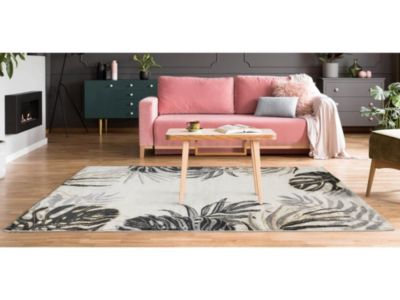 Tapis style ethnique - 160 x 230 cm - beige et lurex doré - FEUILLA