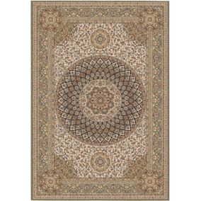 Tapis style persan en velours ras - Cyra - Camel et kaki - 133 x 195 cm