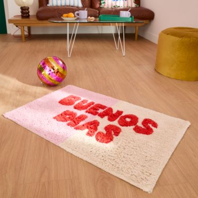 Tapis Taxi Brousse - Buenos Dias - crème et rose en coton tufté