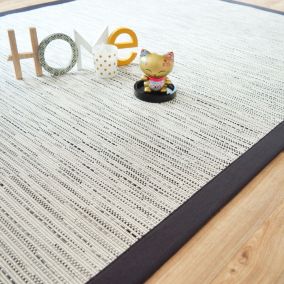 Tapis tissé plat - Bornéo blanc - Ganse coton anthracite - 140 x 200 cm