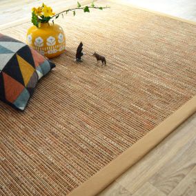 Tapis tissé plat - Bornéo nature - Ganse coton café au lait - 120 x 170 cm