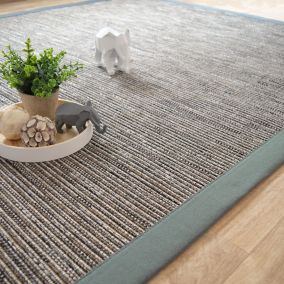 Tapis tissé plat - Bornéo silver - Ganse coton vert de gris - 120 x 170 cm