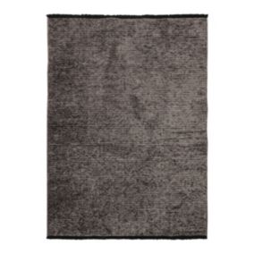 Tapis tissé plat coton noir et reflet lumière anthracite 120x170