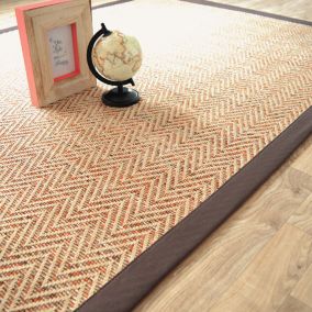 Tapis tissé plat - Java Chevron nature - Ganse coton marron - 120 x 170 cm