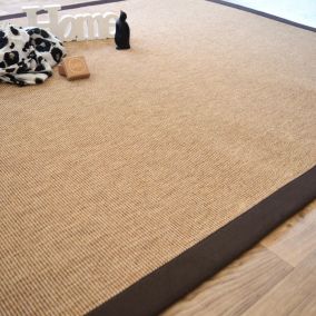 Tapis Tissé plat - Mahé naturel - Ganse coton marron - 140 x 200 cm