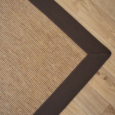 Tapis Tissé plat - Mahé naturel - Ganse coton marron - 80 x 150 cm