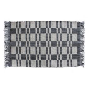 Tapis tissé en coton noir et blanc L.90 x l.60 cm Ornami