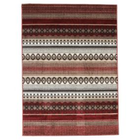 Tapis toucher laineux motifs lignes scandinaves rouge 133x190