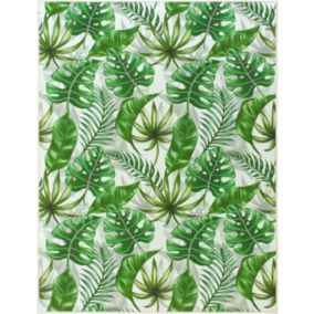 Tapis toucher soft - Imprimé feuilles exotique - Vert et écru - 120 x 160 cm