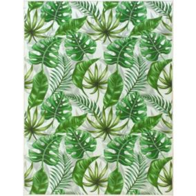 Tapis toucher soft - Imprimé feuilles exotique - Vert et écru - 160 x 220 cm