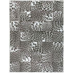 Tapis toucher soft - Imprimé léopard - Patchwork noir et blanc - 120 x 160 cm