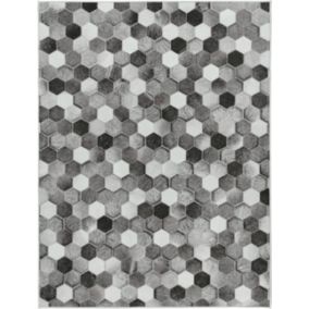 Tapis toucher soft - Imprimé peau de vache - Patchwork gris - 120 x 160 cm