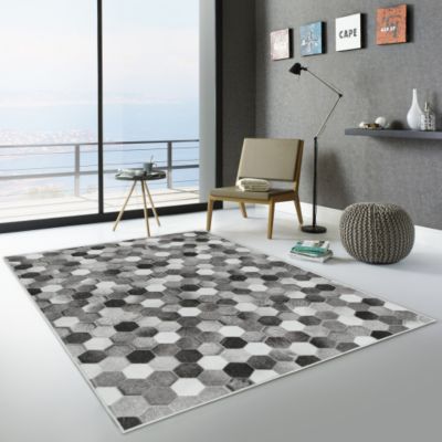 Tapis toucher soft - Imprimé peau de vache - Patchwork gris - 120 x 160 cm