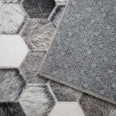 Tapis toucher soft - Imprimé peau de vache - Patchwork gris - 120 x 160 cm