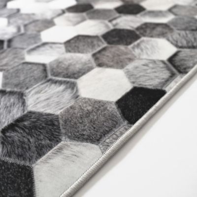 Tapis toucher soft - Imprimé peau de vache - Patchwork gris - 120 x 160 cm