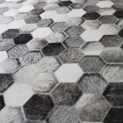 Tapis toucher soft - Imprimé peau de vache - Patchwork gris - 120 x 160 cm