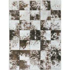 Tapis toucher soft - Imprimé peau de vache - Patchwork marron - 140 x 200 cm