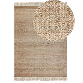 Tapis tressé boho en tissu beige ABANA