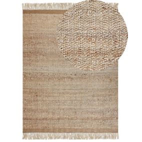 Tapis tressé boho en tissu beige ABANA