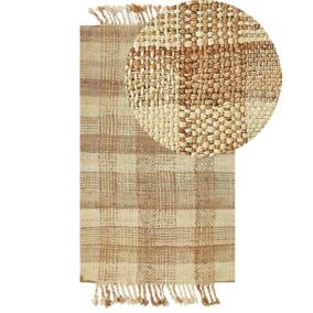 Tapis tressé boho en tissu beige BERISSA