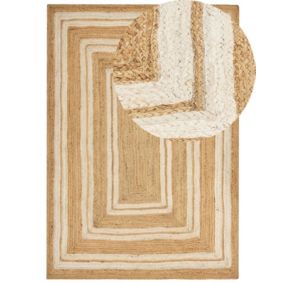 Tapis tressé boho en tissu beige ELMALI