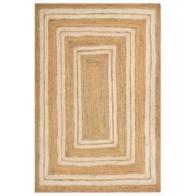 Tapis tressé boho en tissu beige ELMALI