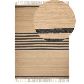 Tapis tressé boho en tissu beige ERICEK