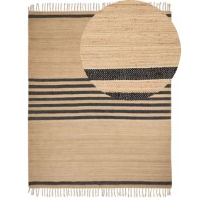 Tapis tressé boho en tissu beige ERICEK