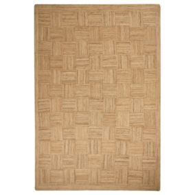 Tapis tressé boho en tissu beige ESENTEPE