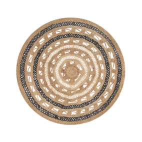 Tapis tressé boho en tissu beige GOYNE