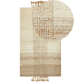 Tapis tressé boho en tissu beige HAMZALAR