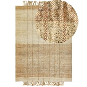 Tapis tressé boho en tissu beige KARKIN