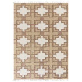 Tapis tressé boho en tissu beige KONURTAY