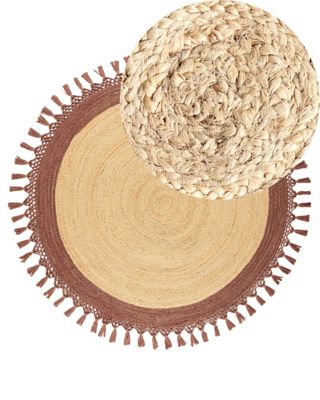 Tapis tressé boho en tissu beige MARTS