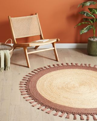 Tapis tressé boho en tissu beige MARTS