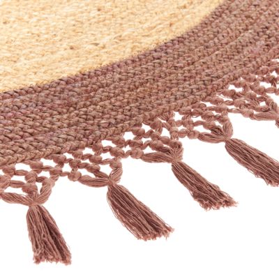 Tapis tressé boho en tissu beige MARTS