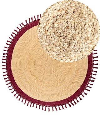 Tapis tressé boho en tissu beige MARTS