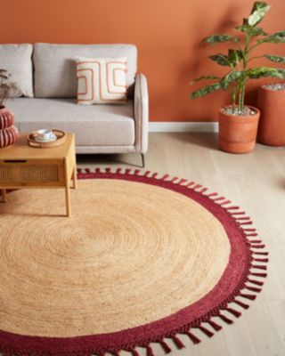 Tapis tressé boho en tissu beige MARTS