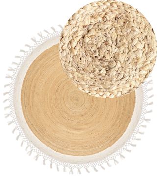 Tapis tressé boho en tissu beige MARTS