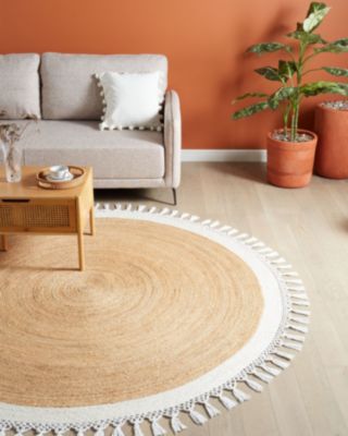 Tapis tressé boho en tissu beige MARTS