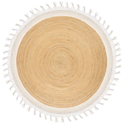 Tapis tressé boho en tissu beige MARTS