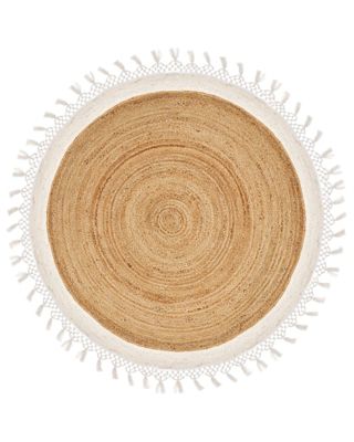 Tapis tressé boho en tissu beige MARTS